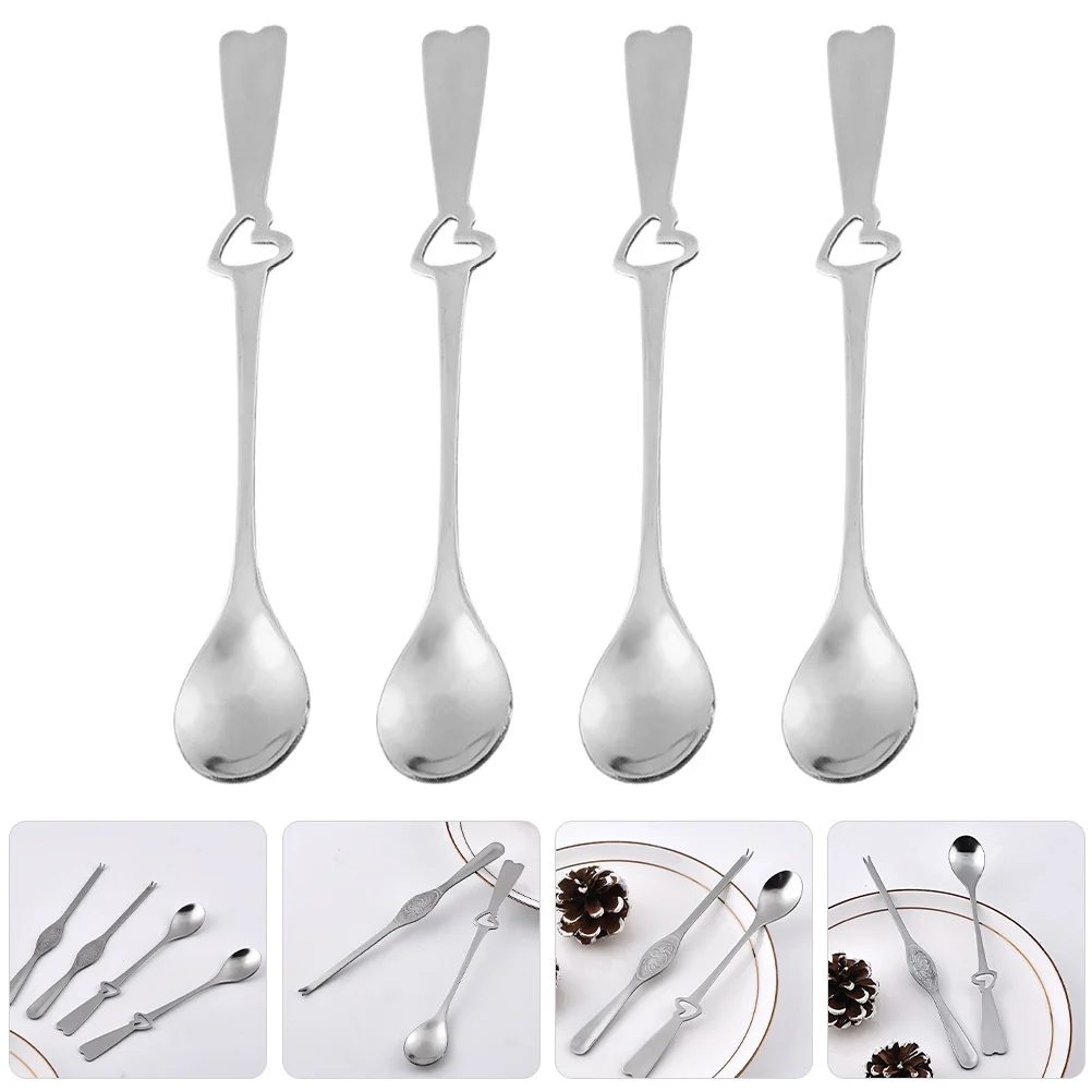 Cuchara de corazón de acero inoxidable, cuchara para helado, postre, café, azúcar, cucharas de degustación portátiles pequeñas, cuchara para helado, 4 Uds.