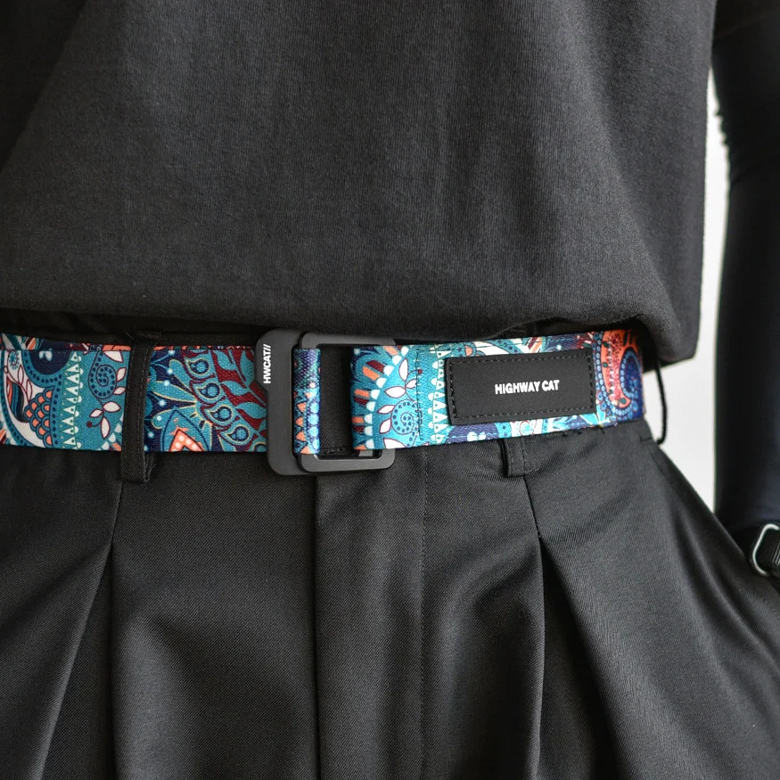 Men's Classic Paisley Print Woven Polyester Belt Trendy Street Style No-Hole Adjustable Waist Belt Hip Hop Casual Web Belt