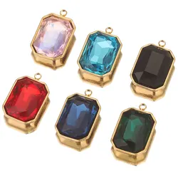 5pcs Stainless Steel Gold Plated Clear Square Crystal Glass Charms DIY for Earrings Necklace Bracelet Jewelry Making Metal Bulk