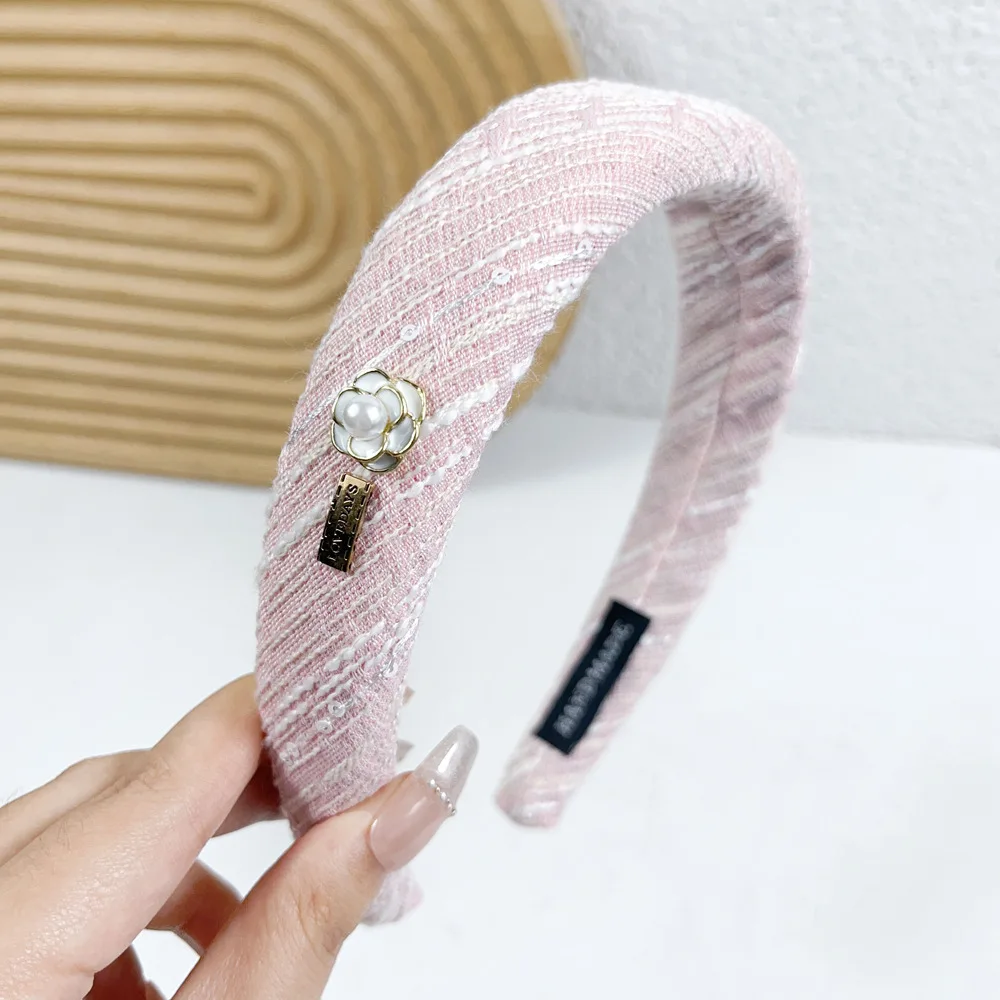 High-grade Shiny Stripe Sequins Flower Hair Band Hair Hoop 2023 Newest Korea Women Hand Weave Sponge Padded Headdress Headbands