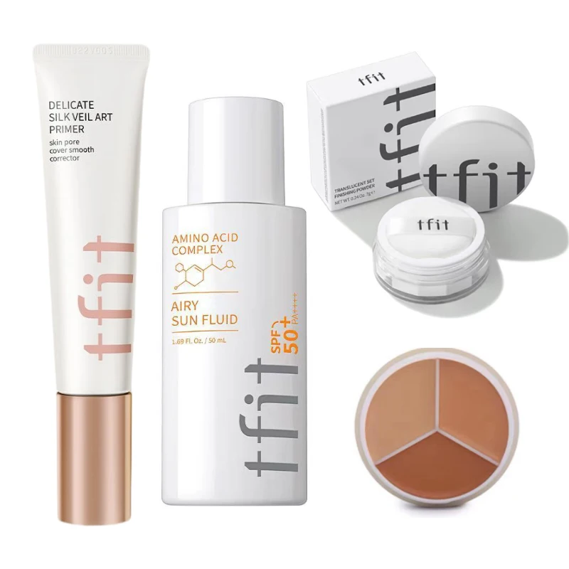 

TFIT Base Makeup Face Primer and 2 in 1 TFIT Sunscreen Loose Powder 3-color Concealer Set Pre Makeup Oil-control Korea Cosmetic