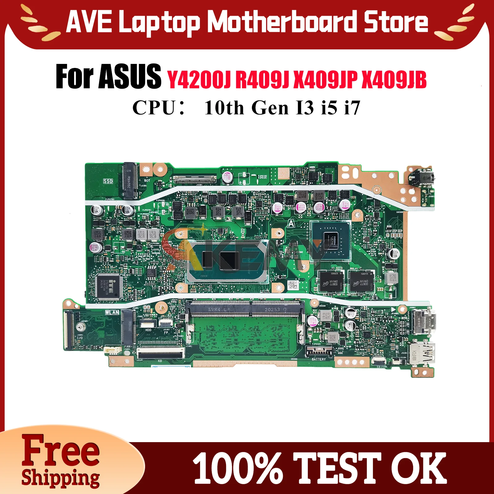

X409JP Материнская плата для ноутбука ASUS F509J A409J P1510CJA A509J X409JP X409J X409JB F409J R409J Y4200J Материнская плата 10-го поколения I3 i5 i7