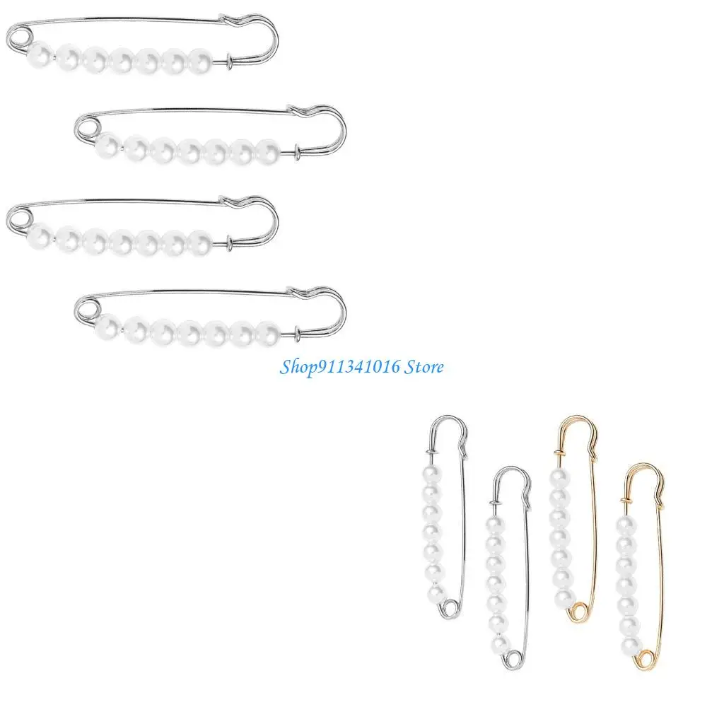 

4Pcs Pearls Waist Tighteners Clip Waistband Adjusters Pin Decorative Safety Pin