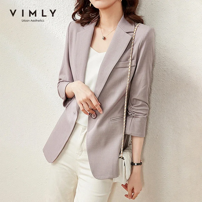 VIMLY Fashion Jacket for Women Autumn 2021 New Casual Office Lady Business Capable Blazer femme Fashion Coats F8331