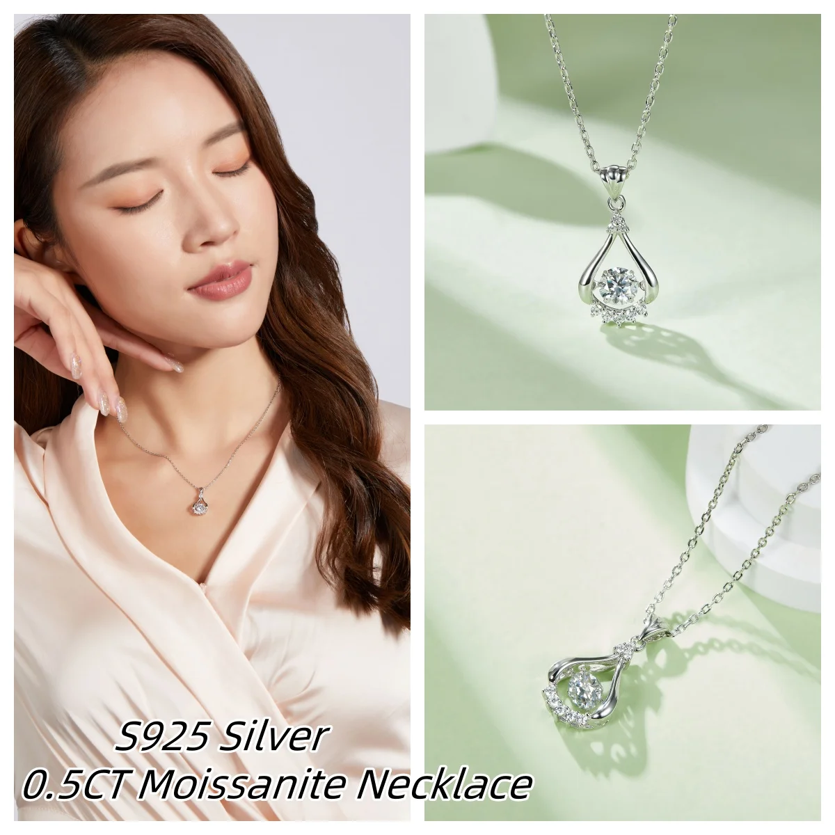 

0.5CT Moissanite Necklace for Women S925 Silver Diamond Pendant Fashion Luxury Jewelry Party Gift