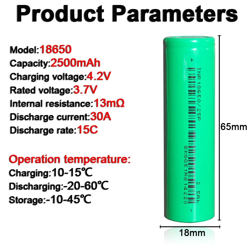 1 pc 18650 batteria al litio per veicoli elettrici strumento elettrico 3.7V 2500mAh 30A scarica batterie ricaricabili agli ioni di litio