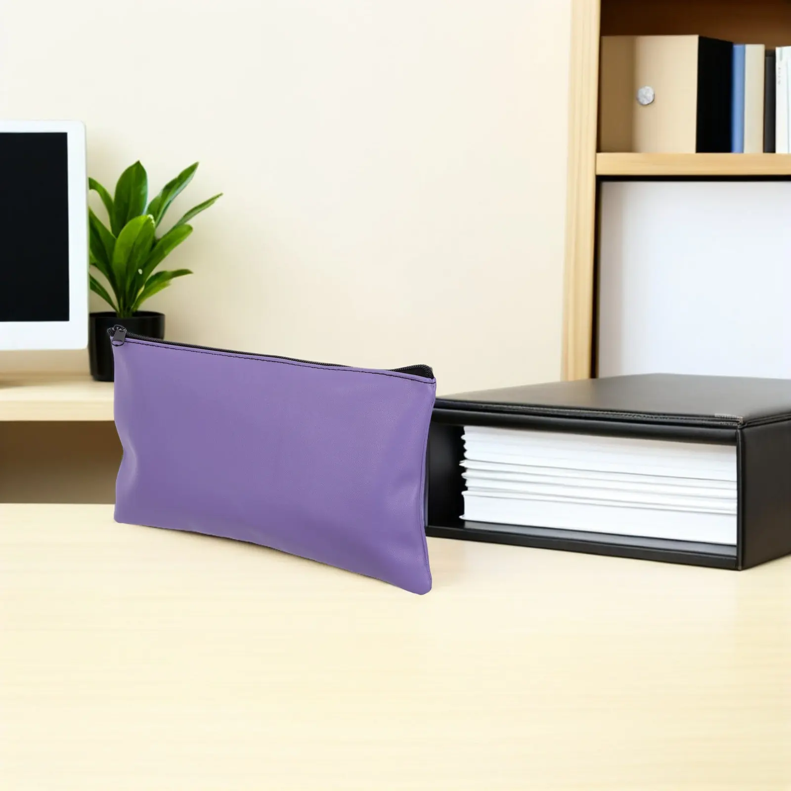 

2Pcs Money Organizer PU Storage Bags Zipper Cash Pouches Receipt Wallet Document Holder Travel Makeup Bag