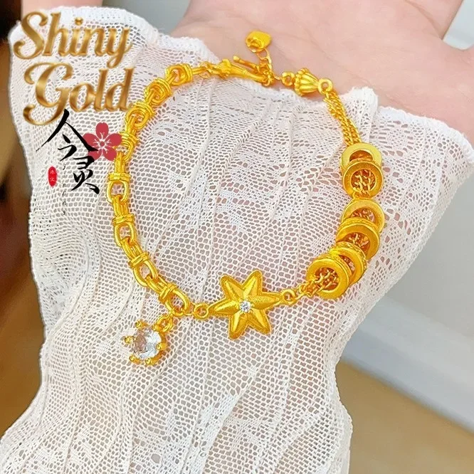 ShinyGoldgold store the same 9999 24K real gold six star fashion women's bracelet senior all-matching bracelet new girlfriend