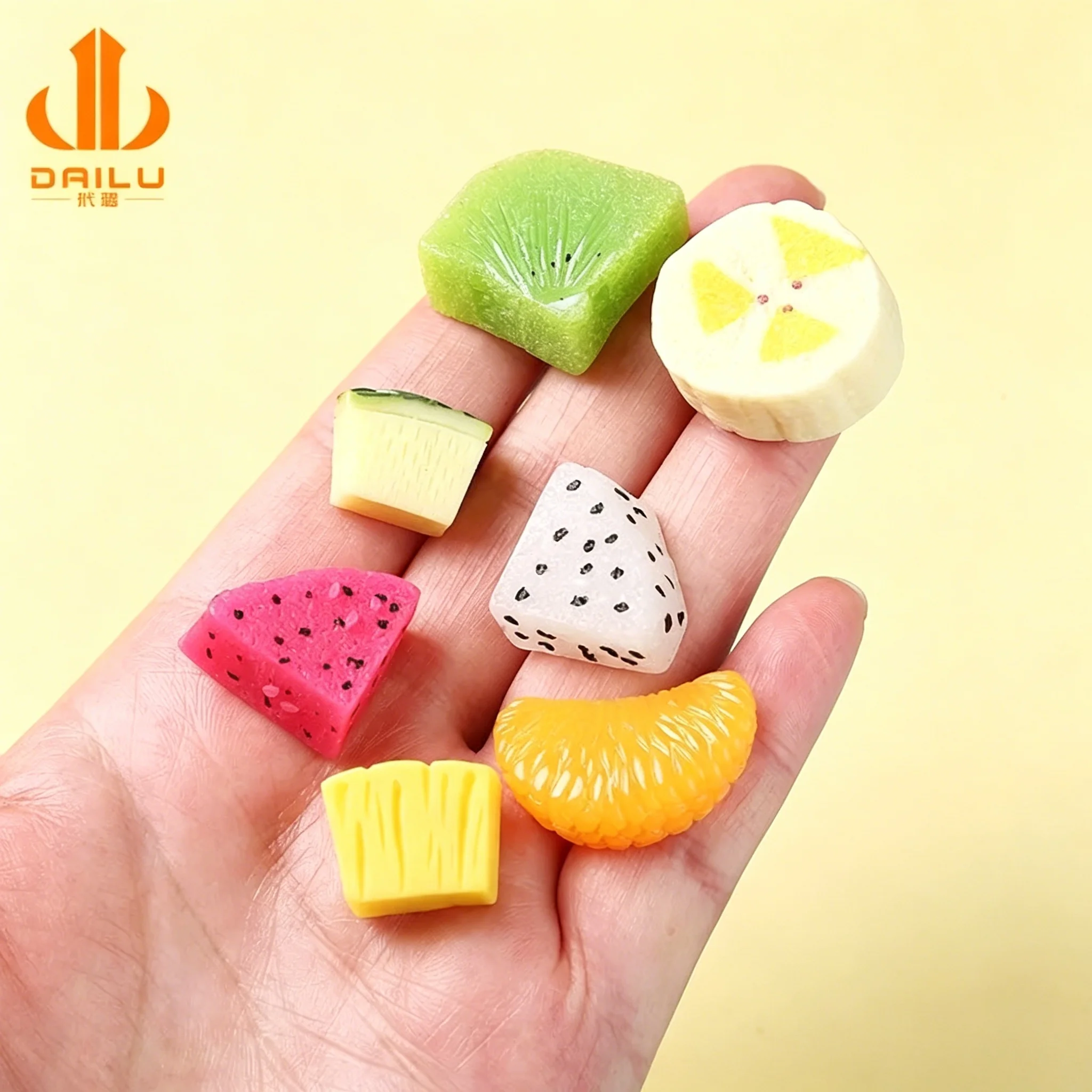10pcs Miniature Fruit Slices - Simulated Orange, Pineapple, Banana & Dragon Fruit Resin Ornaments