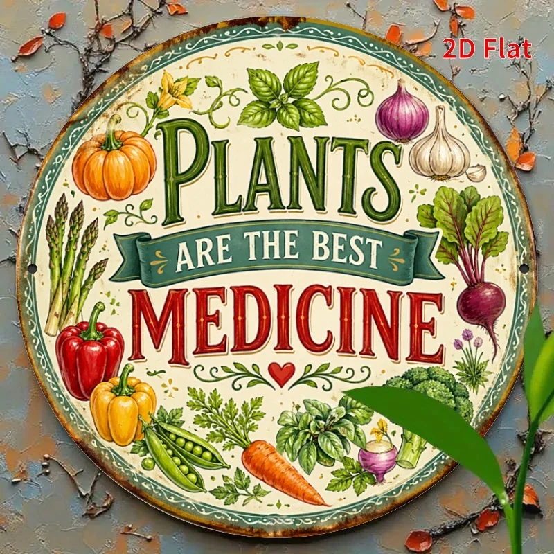 Plants Are The Best Medicine Sign, Colorful Vegetable Decorative Sign, Retro Farmhouse Kitchen Metal Wall Art