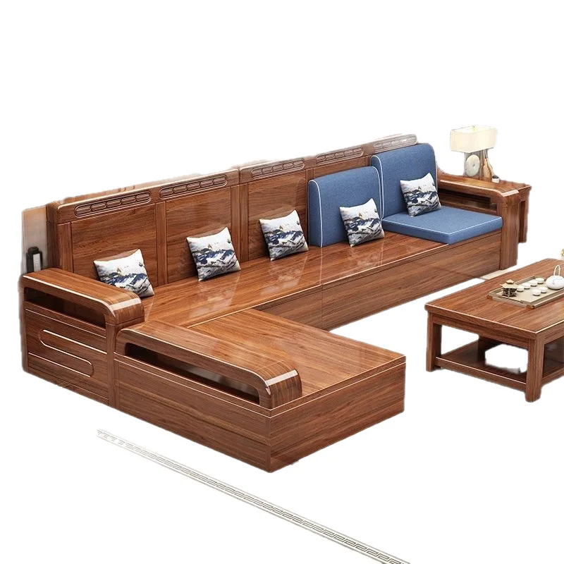 Walnut sofa pure solid wood winter and summer dual-purpose storage home living room large and small sofa sofas