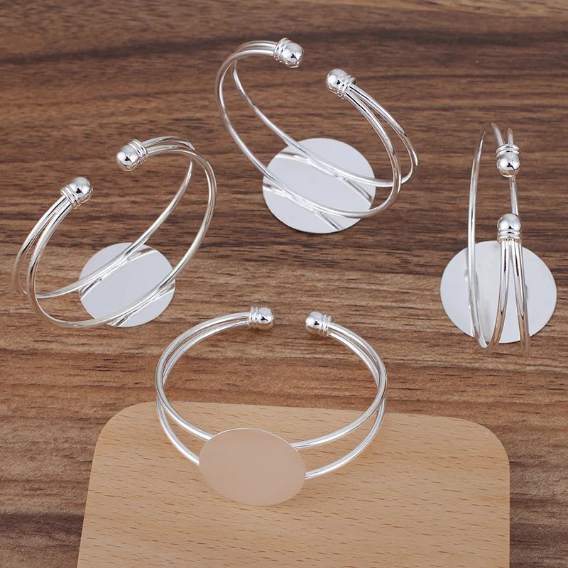 BASEHOME Bracelet Settings Cabochon Blank Base Trays Bezel for 25/30mm Cabochon Cameo DIY Bracelet Handmade