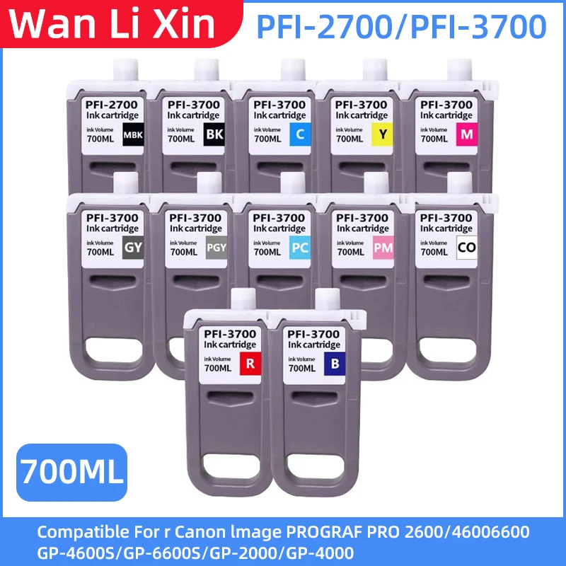

700ML PFI-3700 PFI2700 PFI 3700 ink cartridge Pigment ink Compatible For Canon Pro2600 Pro4600 Pro6600 GP-2600S GP-4600S 6600S