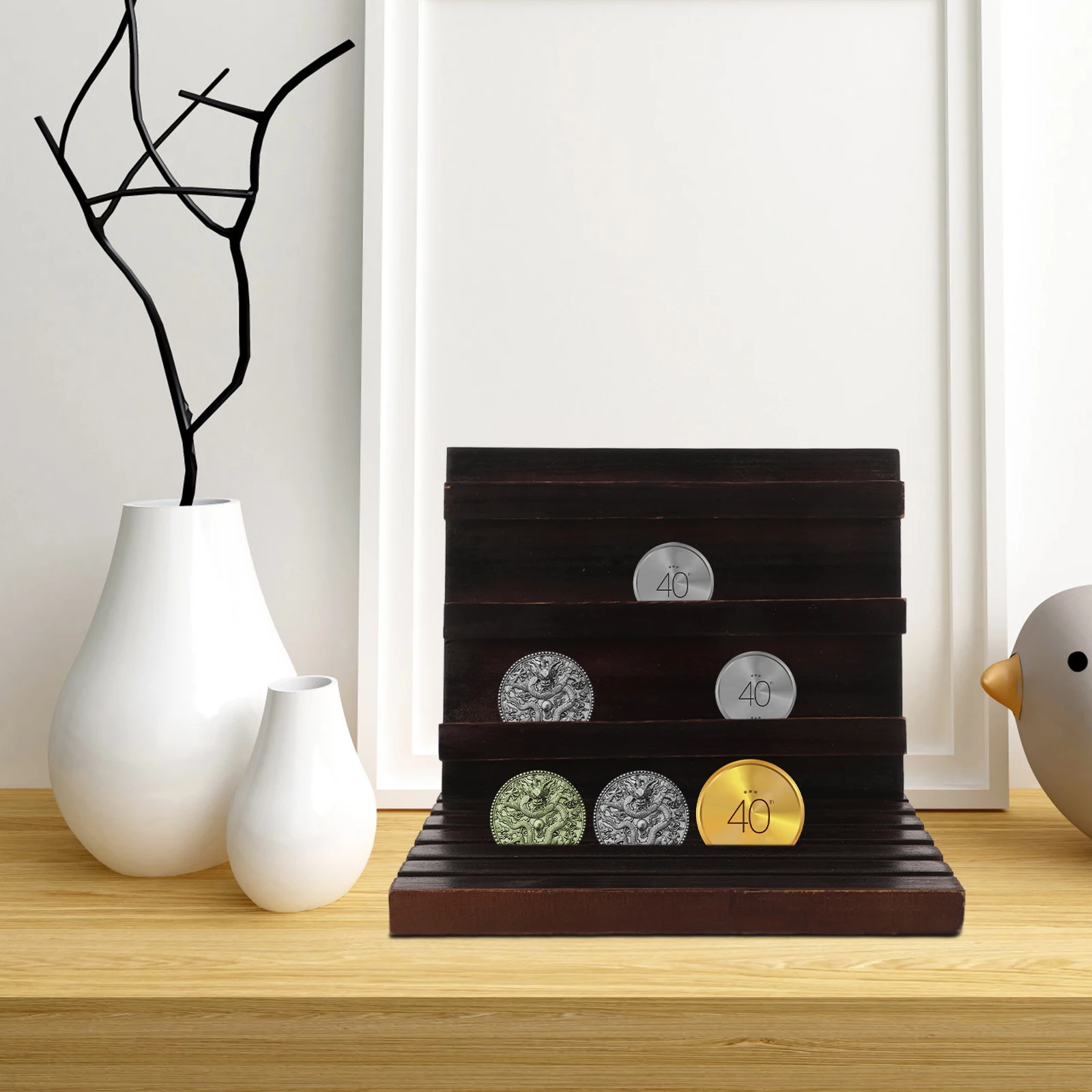 

Wooden Display Stand for Challenge Coin Holder Wall Mount Case Construction Versatile Usage Lightweight