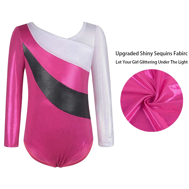 Ginnastica Top body manica lunga per ragazze body ginnastica Outfit Sparkly Tumbling Dance body Biketards 2-10 anni