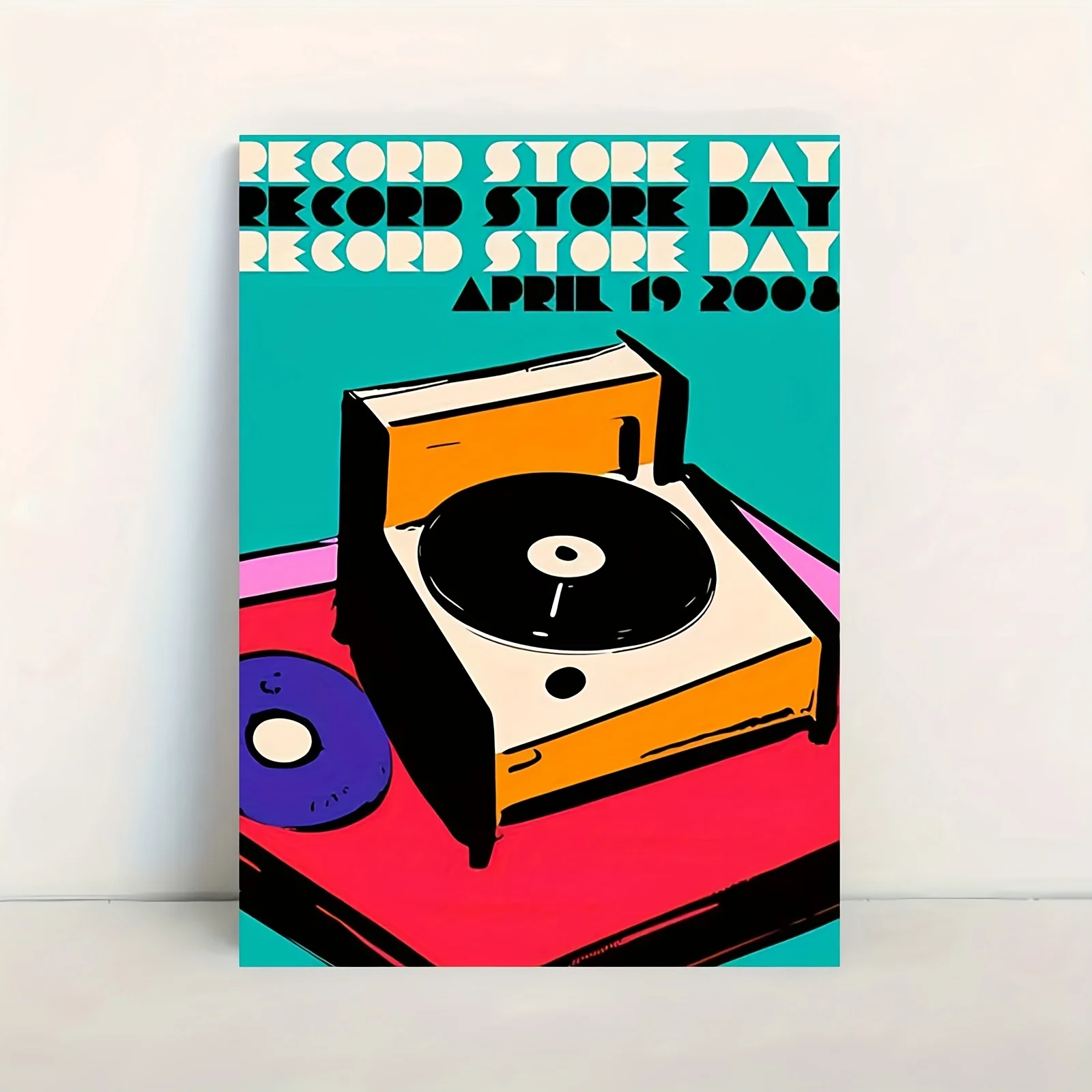 Record Store Day Canvas Print – Retro Vinyl Turntable Art, Pop Color Design, Frameless 12×18 Inches, for Home Office Decor