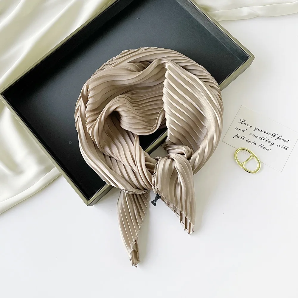 26 Colors Women Square Scarf Skinny Ribbon Head Neck Small Pleated Hair Tie Band Kerchief Satin Foulard Scarves Headscarf view 5