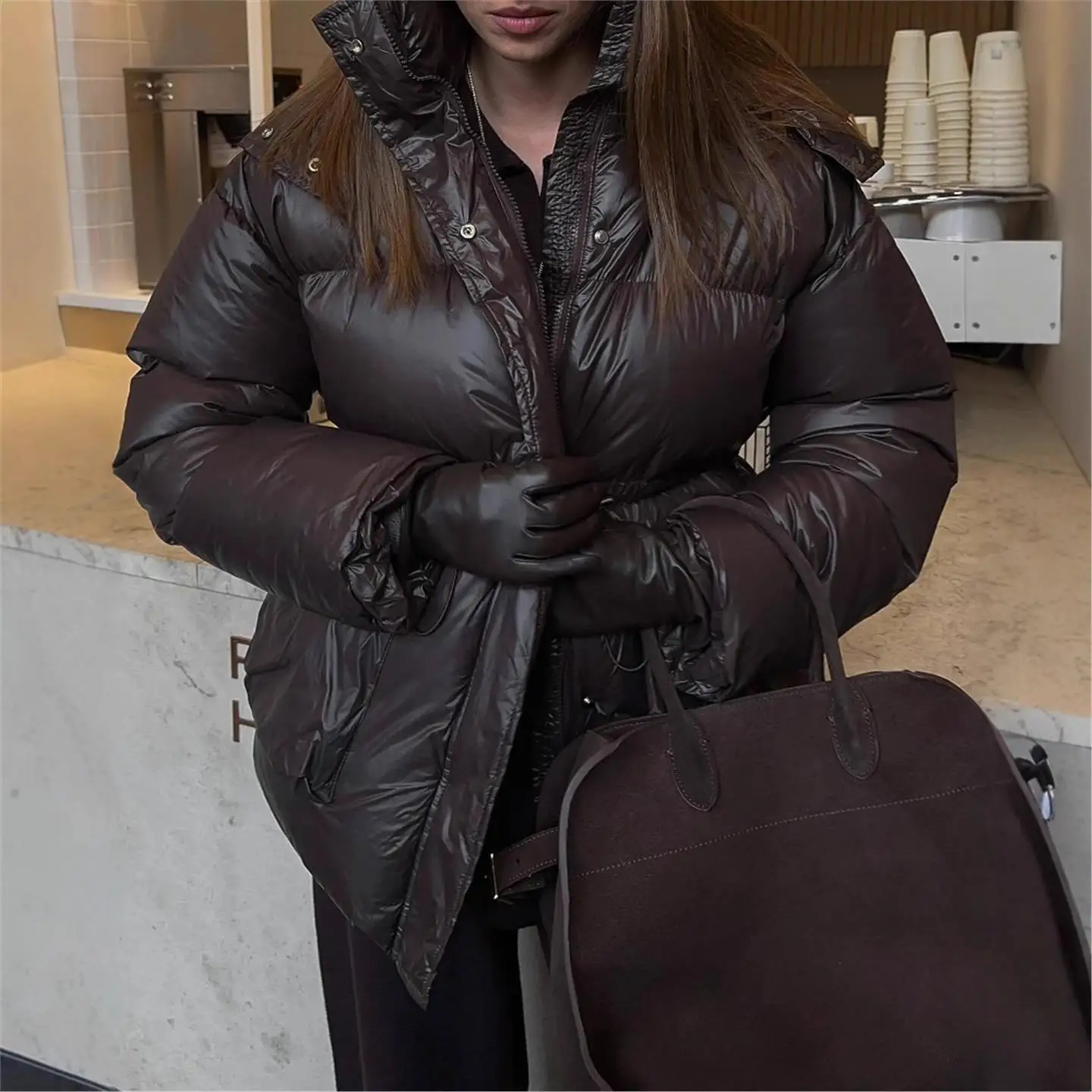 

Однотонное женское хлопковое пальто Jaet ort на молнии с капюшоном, зимнее воротник-стойка, модное теплое женское хлопковое пальто Long Sve