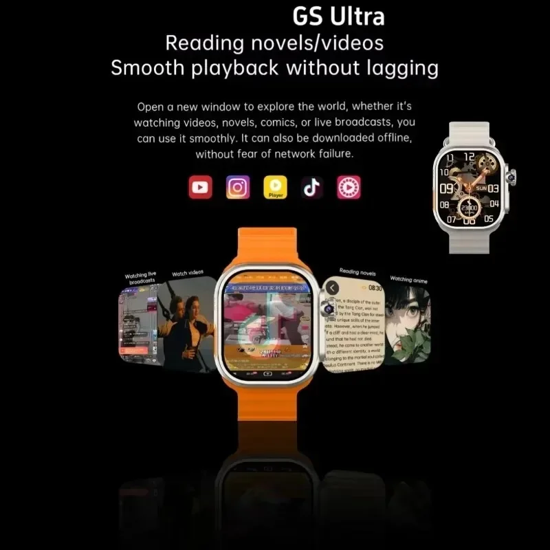 S9Ultra4G Android Smartwatch Network بطاقة SIM 2.2 بوصة Amoled 180 °   كاميرا دوارة GPS WIFI Global Call Smart Watch Men Ultra 5G