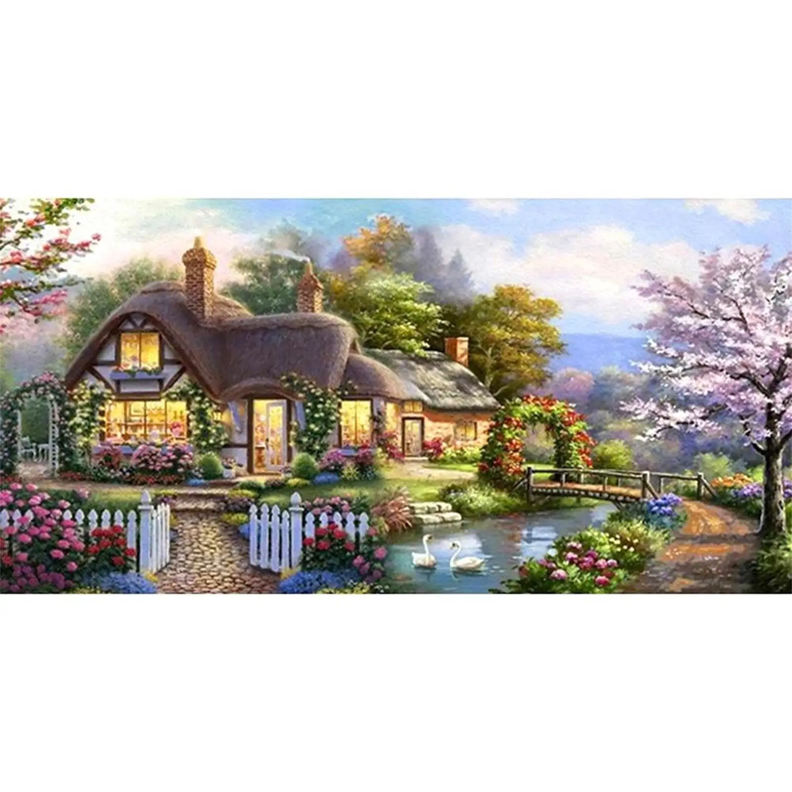 

Resin Full Round Diamond Painting Garden Cottage Handmade Wall Picture Craft