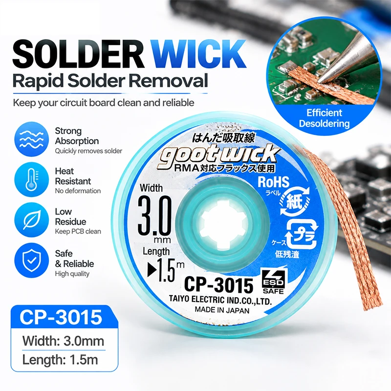 GOOT Desoldering Wick High Quality Braided Copper Solder Removal Wire CP Series For PCB Electronics Repair Tools
