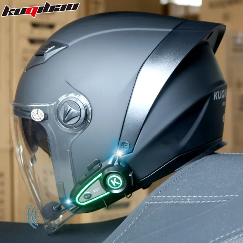 Motorcycle Helmet Intercom Bluetooth Half Helmet Men's and Women's Electric Knight Double Mirror Universal All Season