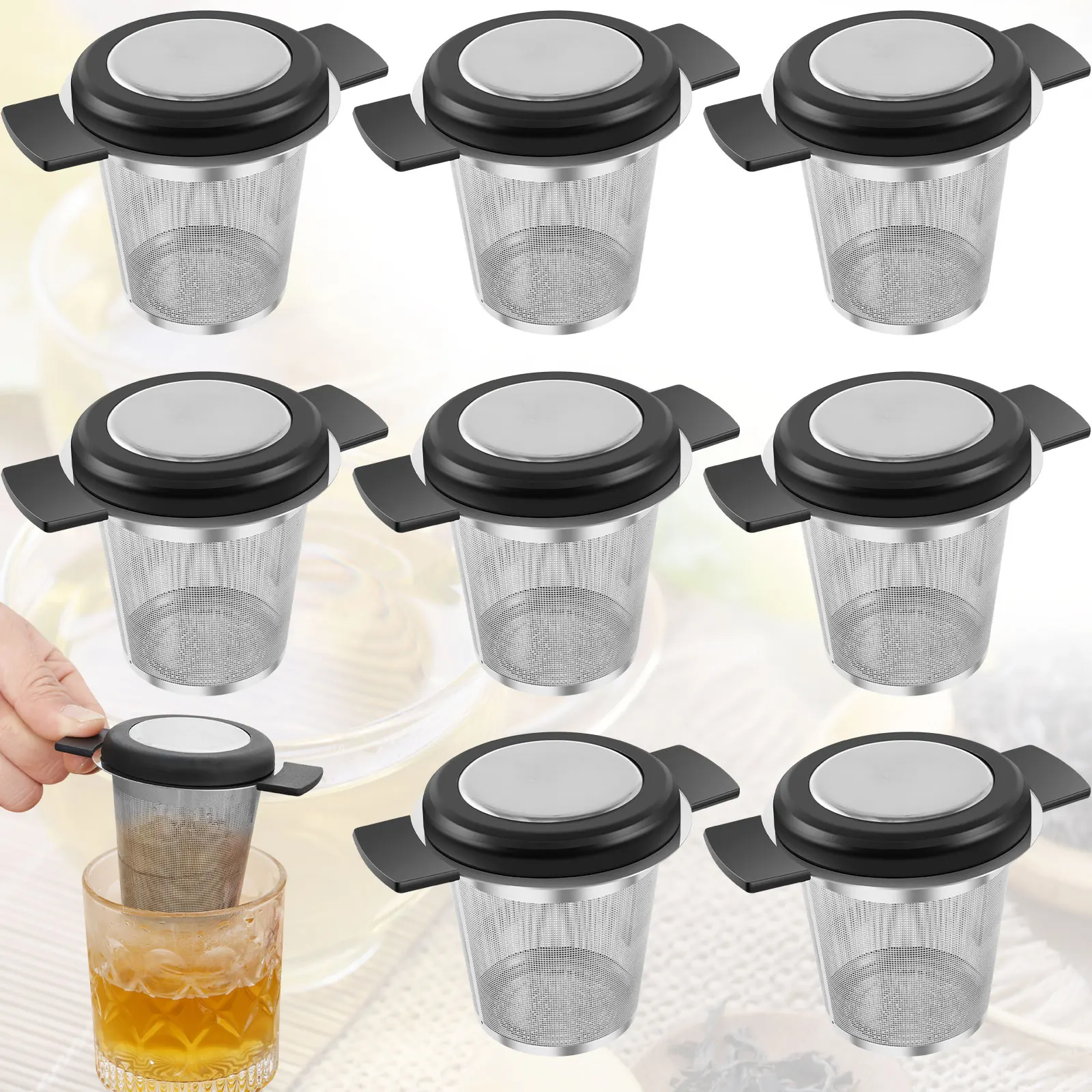 8 Pcs Stainless Steel Tea Filter with Double-Handle Silicone Double-Ear Tea Partition ea Infuser Fine Mesh Tea Diffuser Strainer