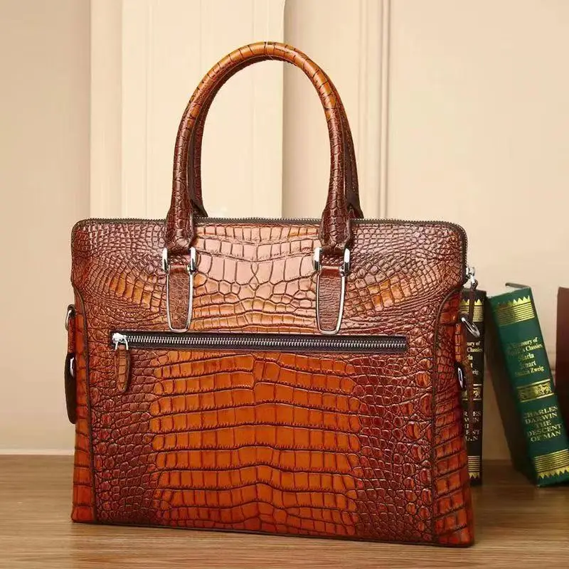 wmnuo New Executive Briefcase Men's Genuine Leather Retro Business Bag Male Alligator A4 Laptop Bag Man Men's Handbag Travel