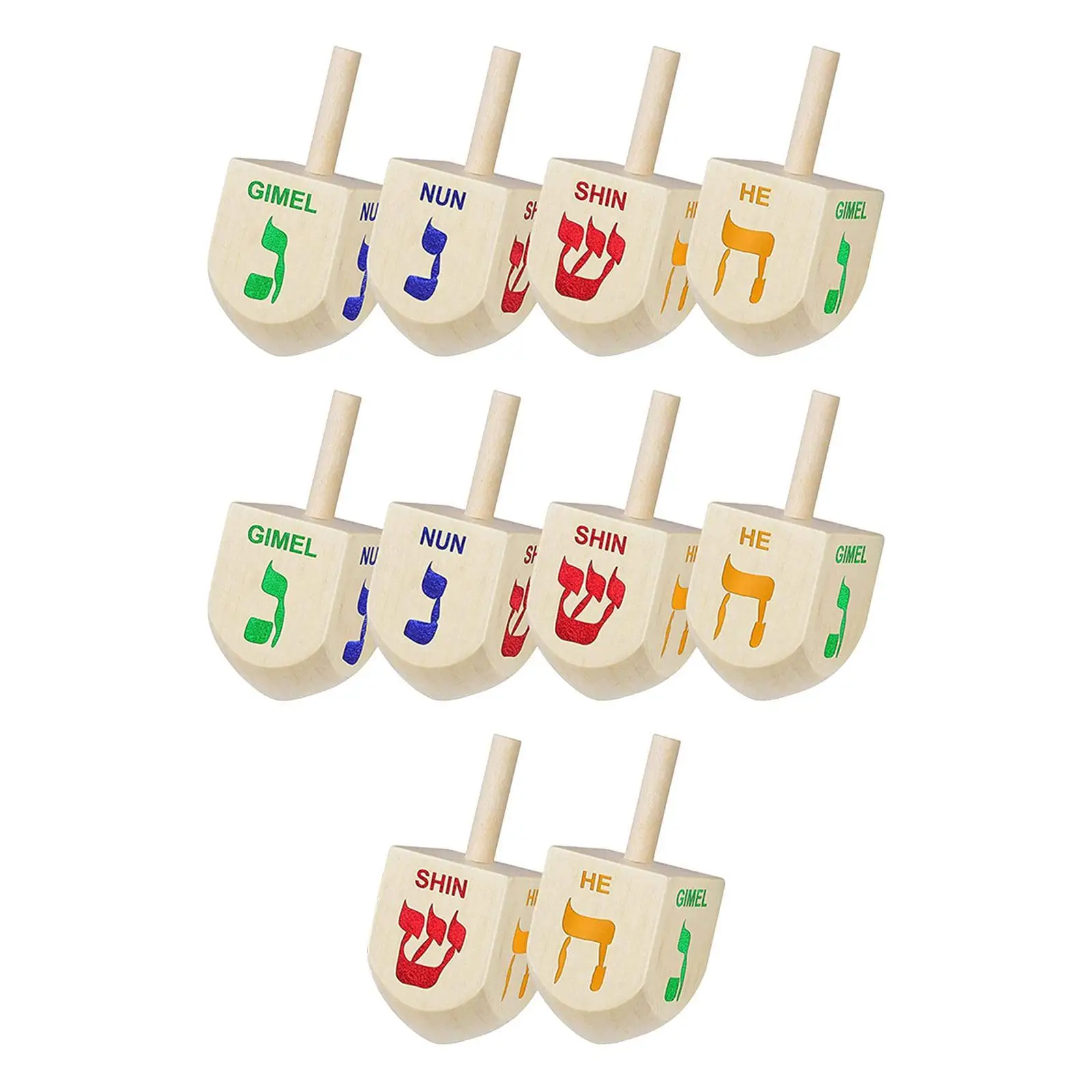 10 Pieces Wood Dreidels Handle Gyroscopes for Children Home Party Supplies