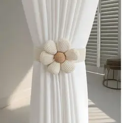 Handmade floral curtain tiebacks with elastic bands and magnetic fasteners, suitable for children's room and home decoration