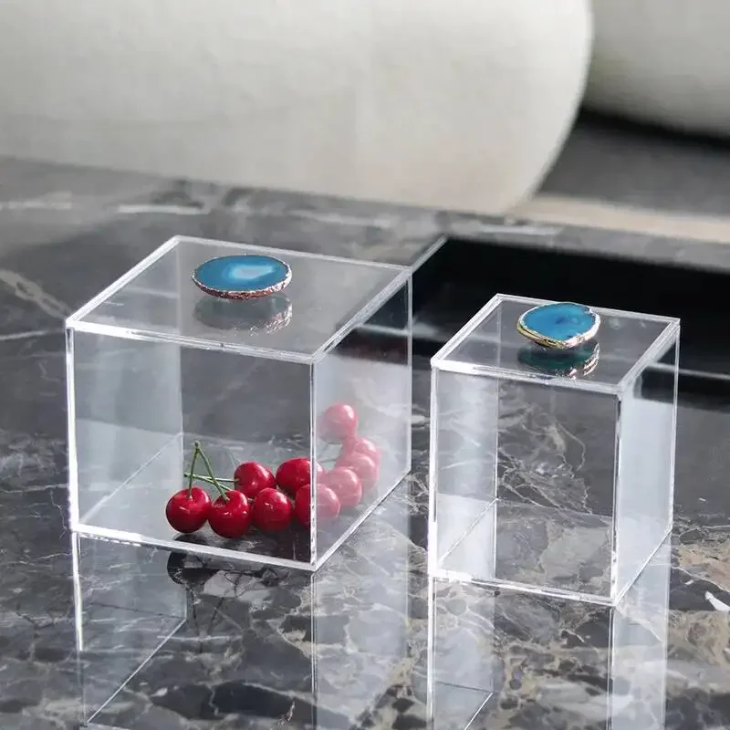 Clear Acrylic Storage Box Agate Crystal Dustproof Storage Box Transparent Display Jewelry Tank Room Decoration Accessories