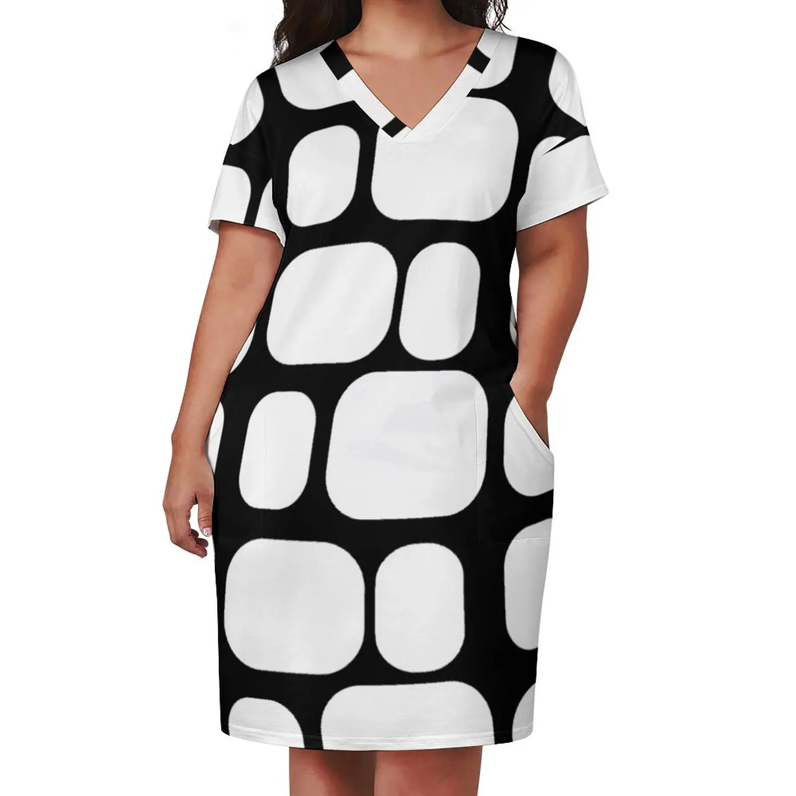 فستان جيب فضفاض مطبوع عليه كتلة مستوحاة من منتصف القرن فستان صيفي تنورة صيفية يومية ملابس نسائية