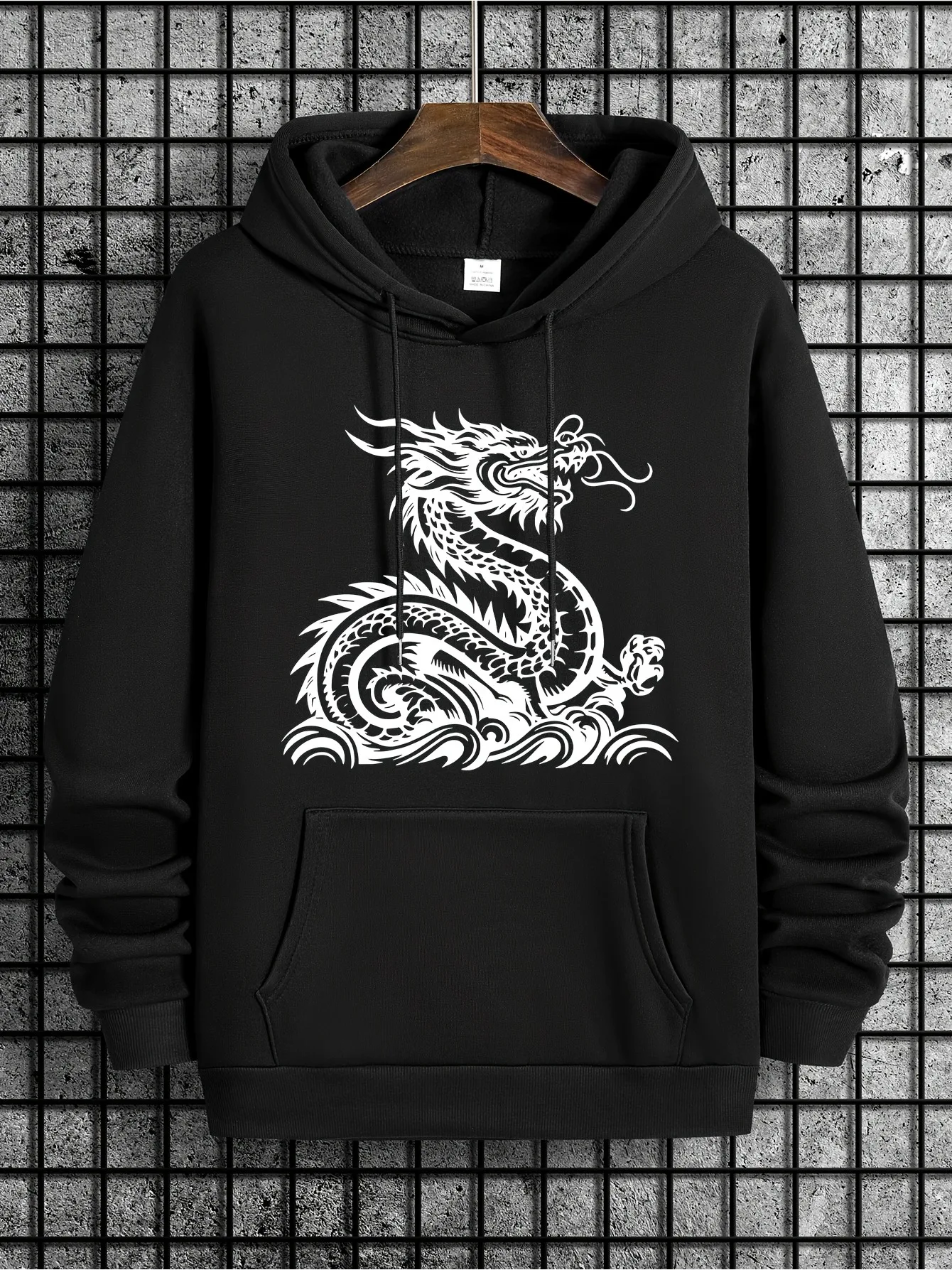 

Мужской пуловер с капюшоном и принтом дракона, традиционный китайский стиль с рисунком дракона, 3D черно-белый узор дракона