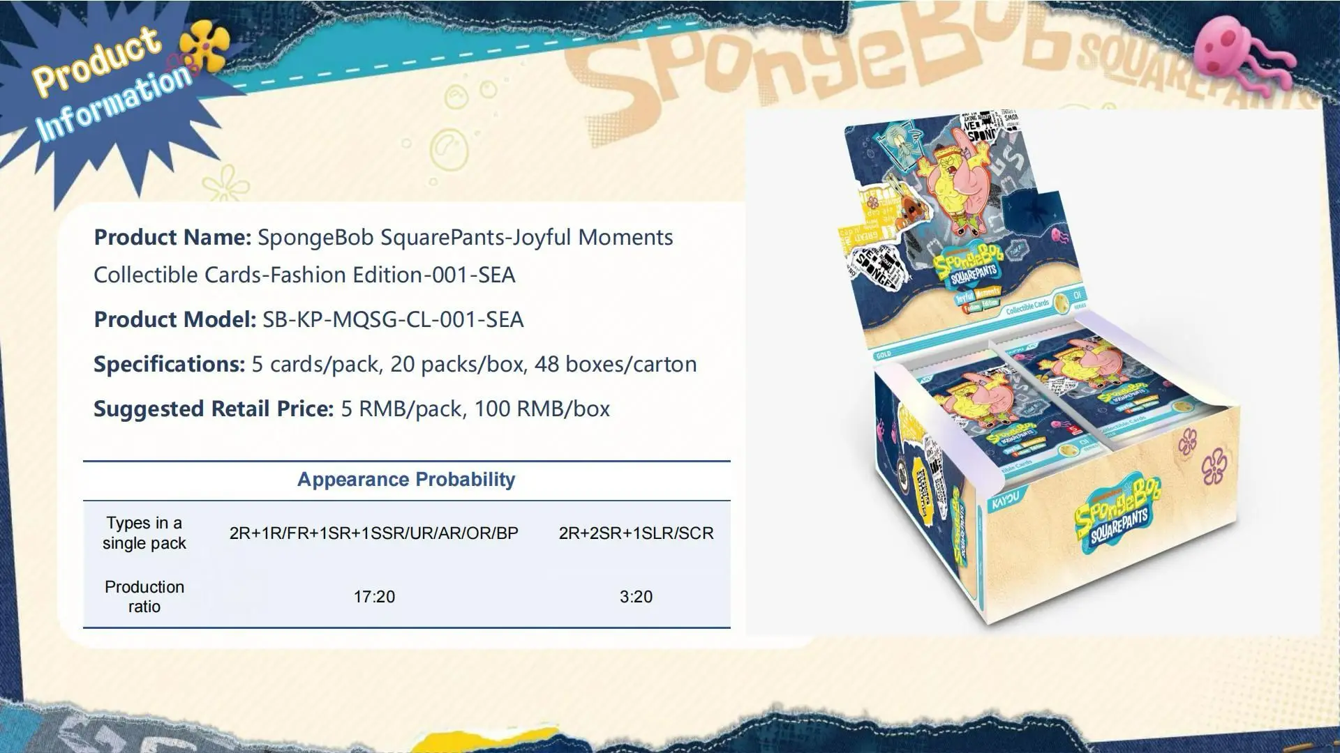 KAYOU Collection Cards SpongeBob - Vol.1 Happy Time Fashion Edition SEA Ver. Holo Rare Bikini Bottom Cards Family Game Toy Gift