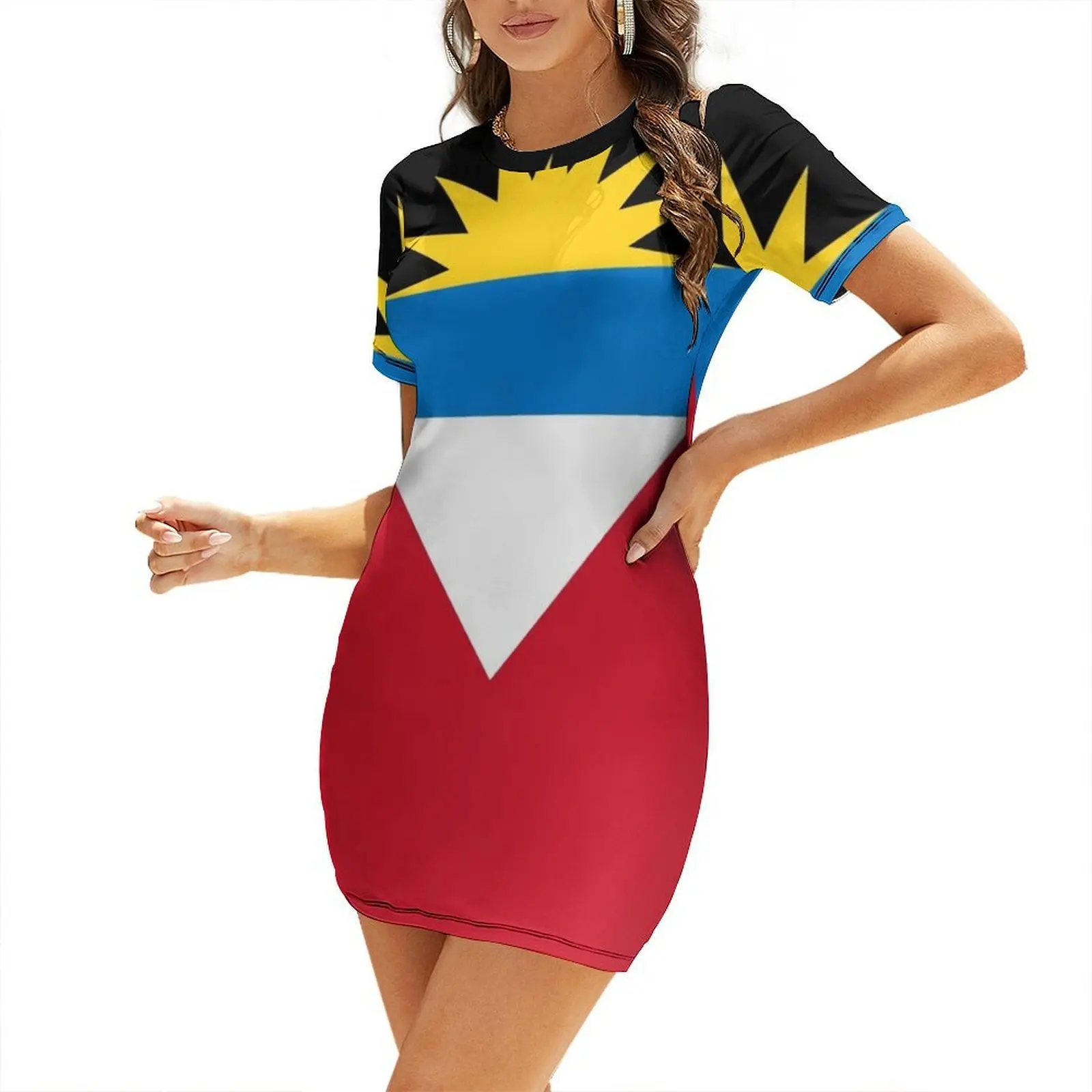 

Flag of Antigua and Barbuda Short-Sleeved Dress summer dresses for women 2026 sexy short dresses daring