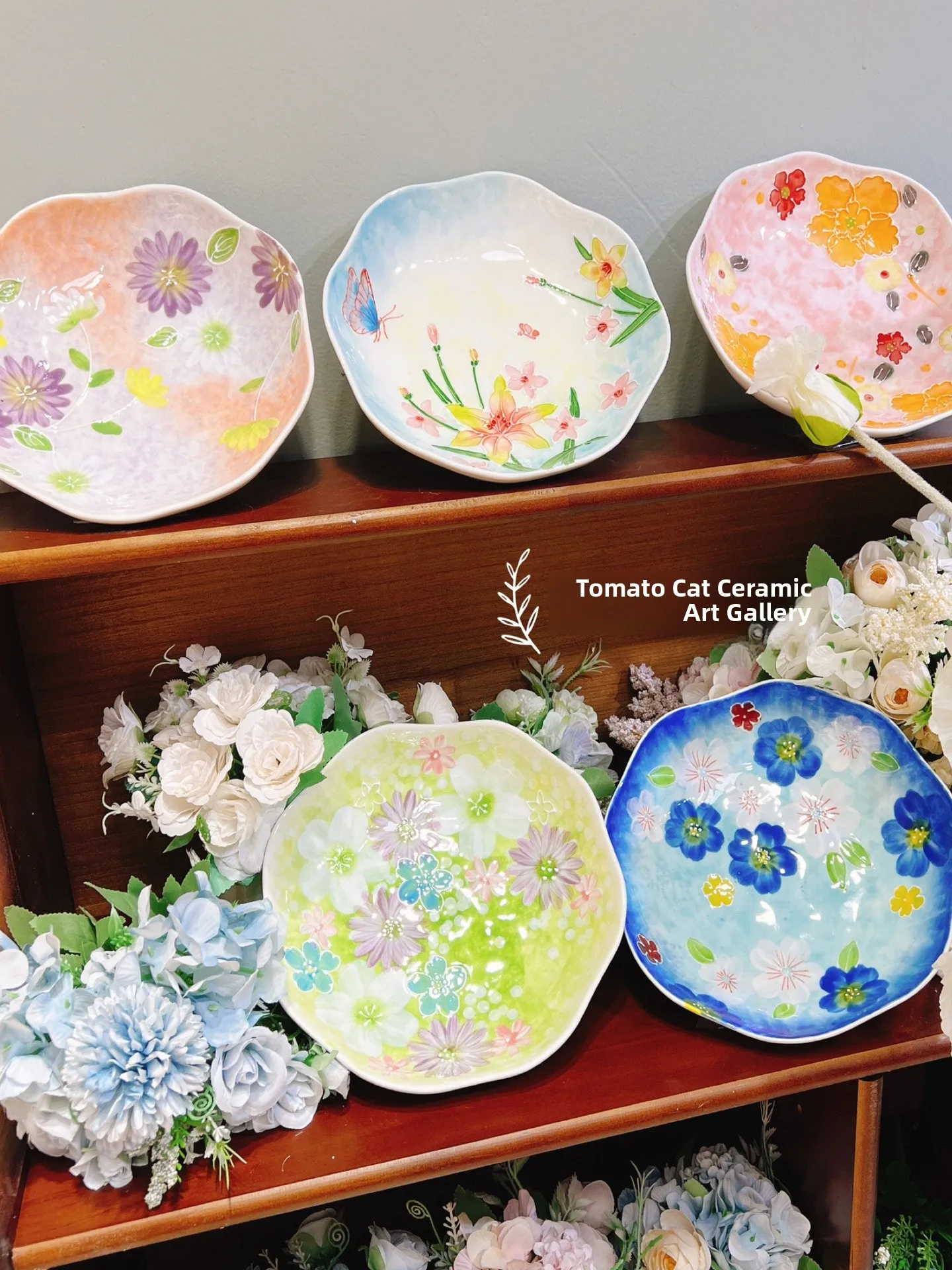 

New Hizen Burn Green Flower Ceramic Underglaze Hand-Painted 8-Inch Lotus Mouth Rice Plate Deep Soup Plate Home Use