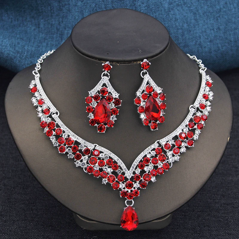 Elegant 2pcs Rhinestone Crystal Choker Necklace Sets for Women Fashion Jewelry Sets Bridal Wedding Dubai Necklace Earrings Set