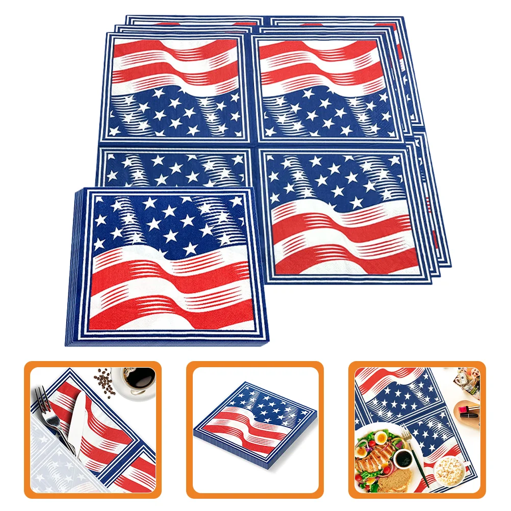 Servilletas de papel con diseño de bandera americana, utensilios para servir, fiesta, día de la independencia, 4 de julio, 40 piezas