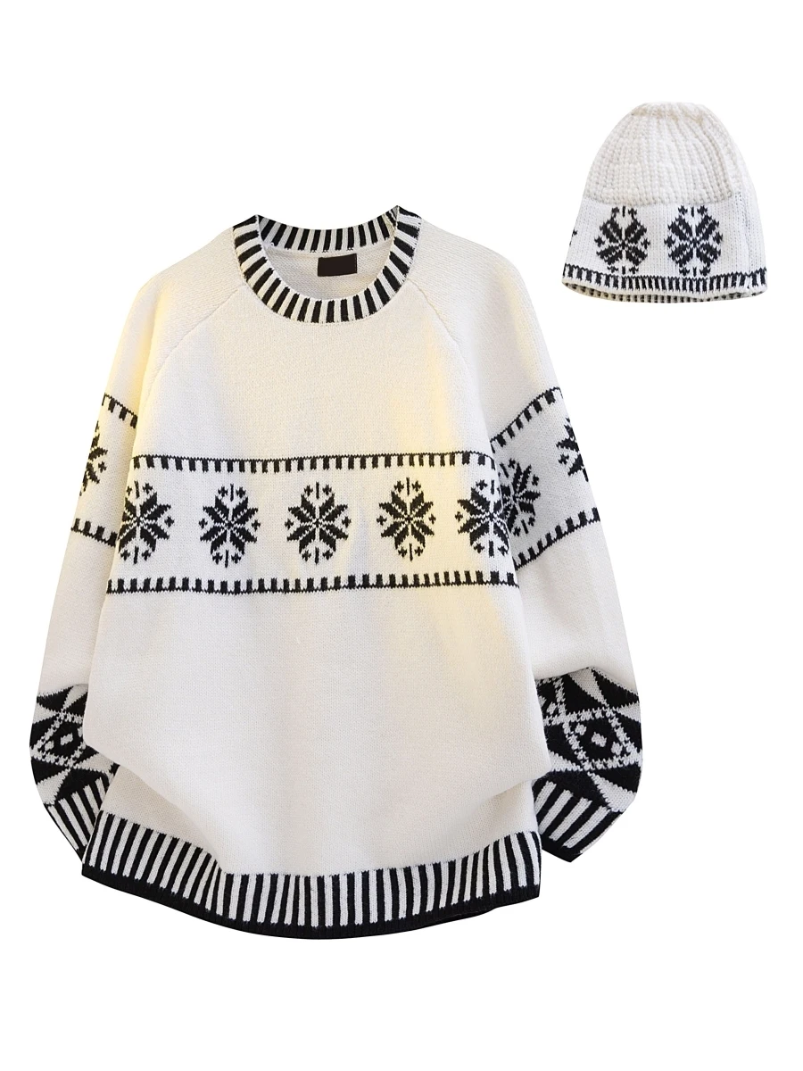 

American Sle Fair Isle Knitted Sweater Couple Matching Color Blo Lazy Sle Outerwear Men Women Clean Fit Casual Coat