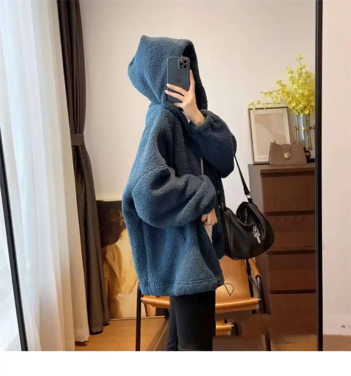 Abrigo de lana de cordero para mujer, cárdigan grueso de lana con capucha holgada, suéter, chaqueta, otoño e invierno