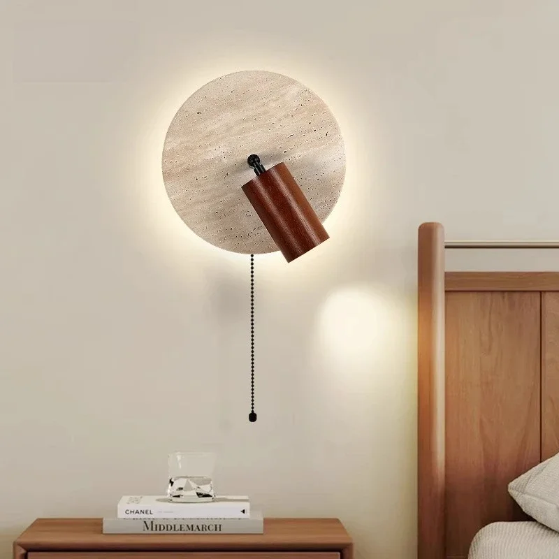 Retro Creative Bedside LED Wall Light Natural Yellow Cave Stone Wall Light with Cable Switch Bedroom Study Atmosphere Lighting