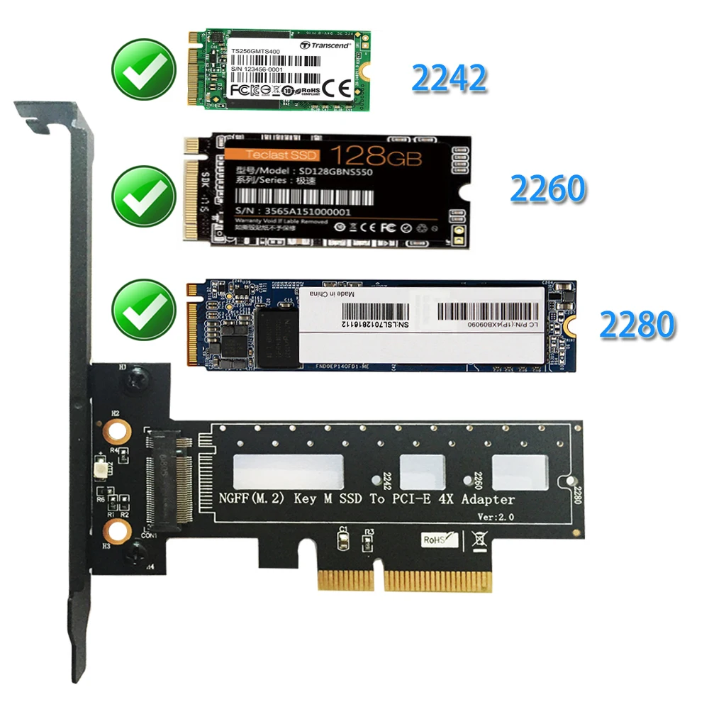 Адаптер PCI Express 3,0 X4 на M.2 NVMe AHCI SSD M