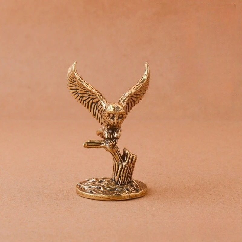 Antique Solid Brass Tree Owl Miniature Figurines Retro Metal Animal Figurine Desktop Ornament Office Home Decoration Accessories