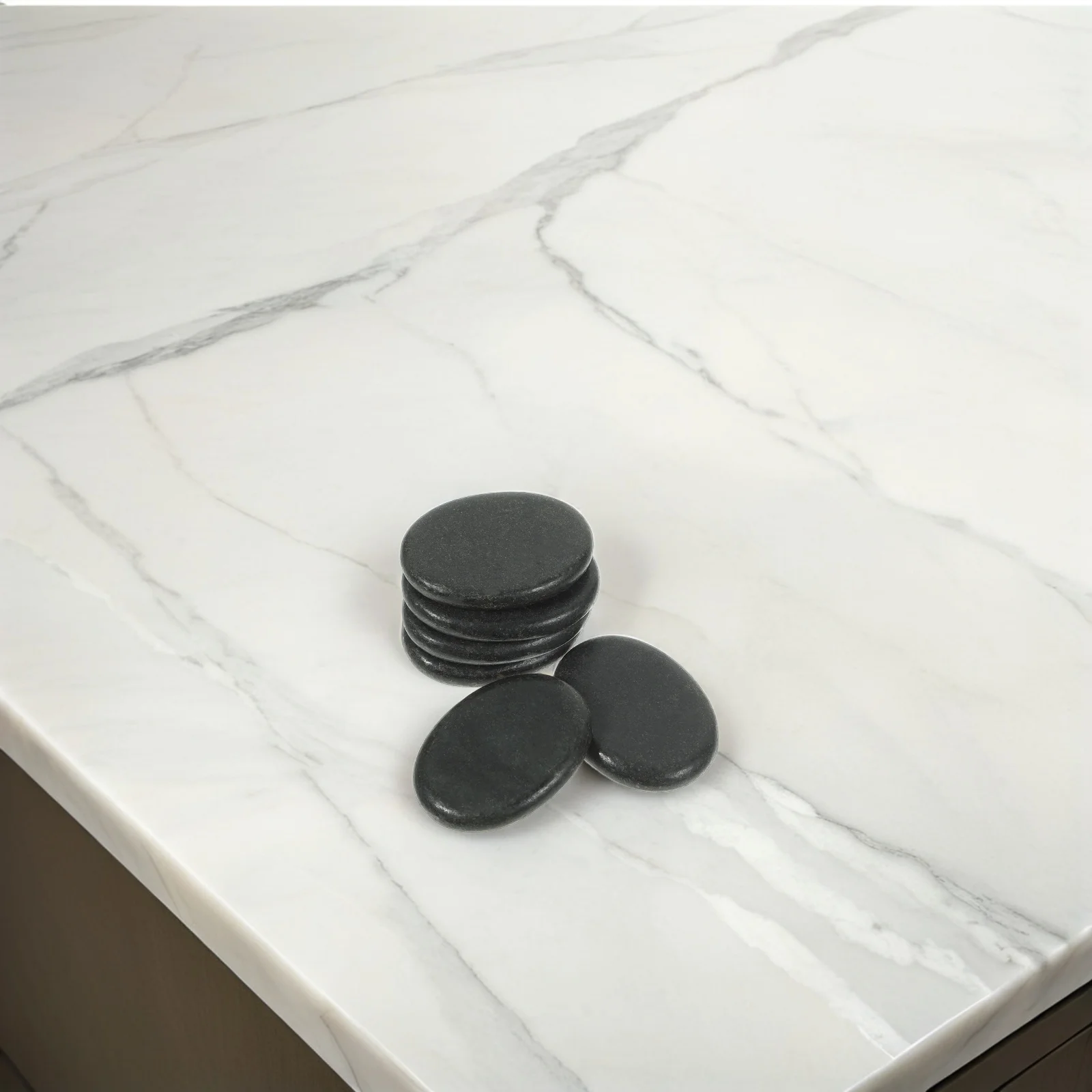 

6Pcs Volcano Massage Stone Natural Spa Stones for Relaxation Pain Relief Black Flat Side Smooth Massage Stones