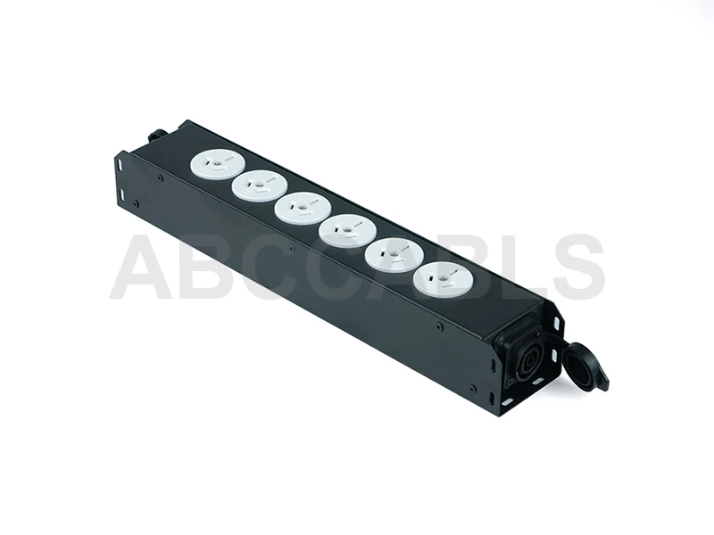 ABCCABLS 1U Rack Mount Stage Power Distribution Box Power Splitter 6 Outlet Australian Standard AU Socket Black Cold Rolled