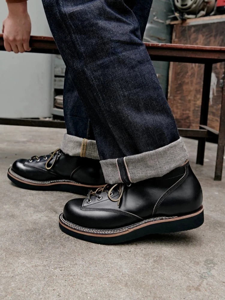 Handcrafted Premium Top-grain Leather Work Boots Vintage Casual Men Ankle Motorcycle Biker Boots Outdoor Hiking Safety Shoes