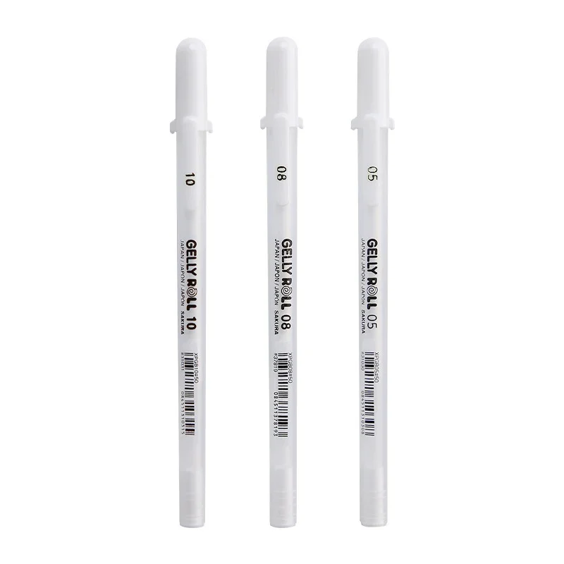 Sakura Gelly Roll Gel Pen Witte Kleur 0.5mm 0.8mm 1.0mm Hoge Licht Metallic Schets Marke Art schilderen Lijn Pennen Zwart Karton