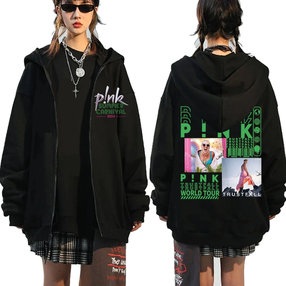 Trustfall Album Concert Tops P!nk Pink Singer Summer Carnival 2024 Tour Hoodies Zip Up Hoodie Y2K Coat Dropshipping