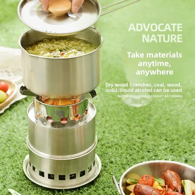 Outdoor Mini Portable Stainless Steel Wood Burning Stove Camping Hiking Cookware Burner Smokeless Durable Fire Pit Stove