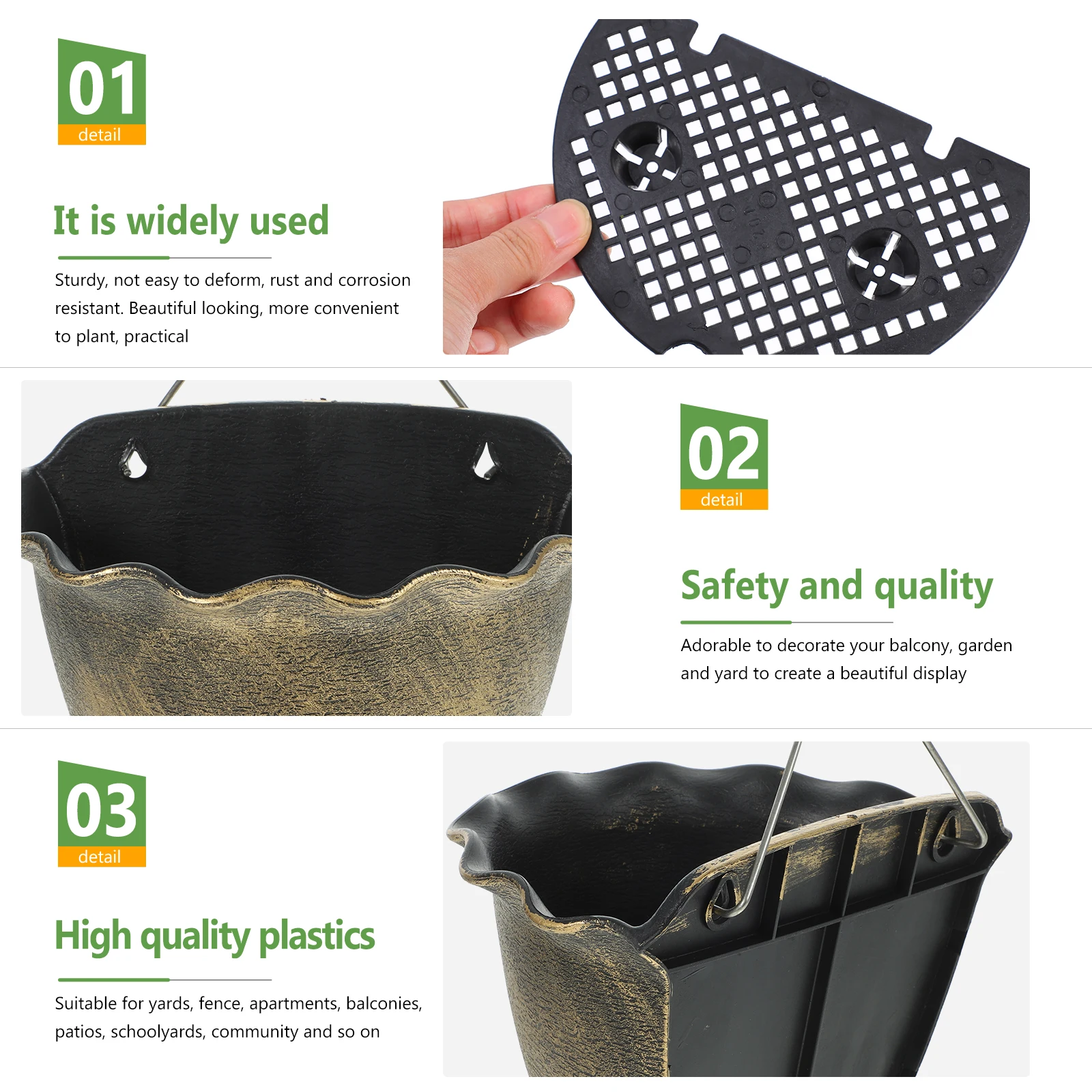 

1 Set Of Retro Painted Hanging Flower Basket Planter Durable Plastic Metal Wall Mounted Succulent Holder For Indoor Outdoor